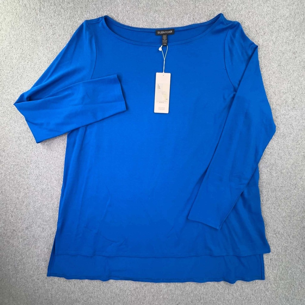 NEW Eileen Fisher Viscose Jersey Boat Neck Top Electric Blue Women's Size Medium